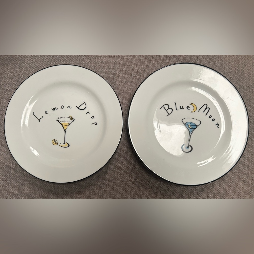 POTTERY BARN 2-pc Martini/Cocktail Porcelain  Cheese Plates #0601254